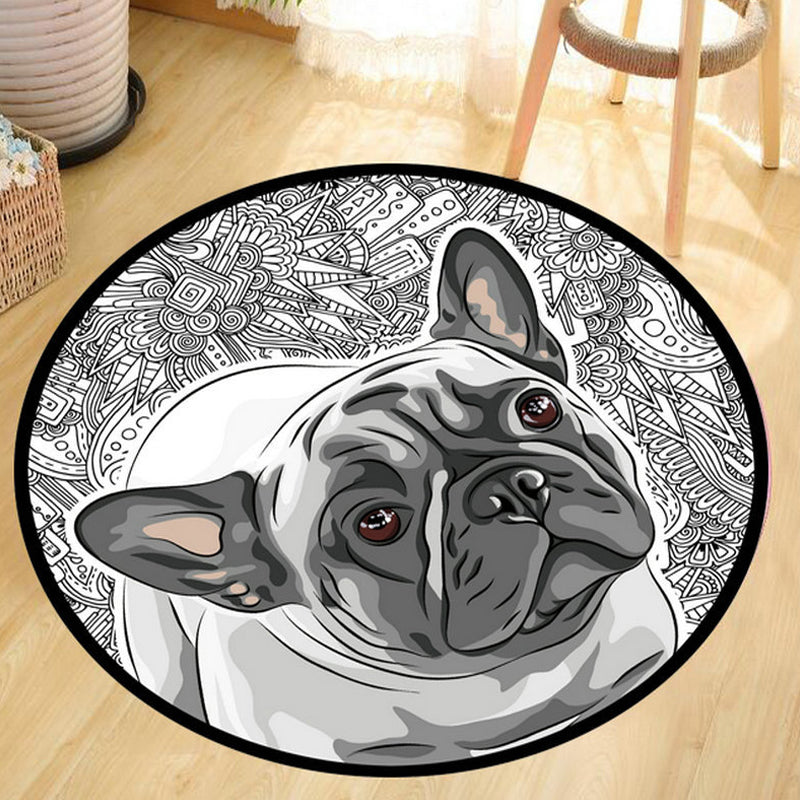 Grey and Yellow Kids Rug Polyester Dog and Cat Pattern Rug Pet Friendly Washable Anti-Slip Backing Carpet for - view 2