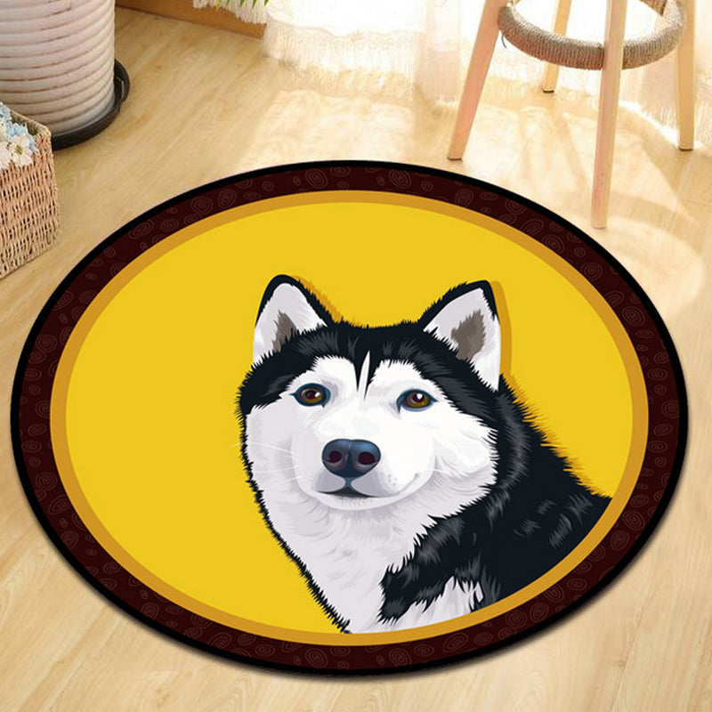 Grey and Yellow Kids Rug Polyester Dog and Cat Pattern Rug Pet Friendly Washable Anti-Slip Backing Carpet for Decoration