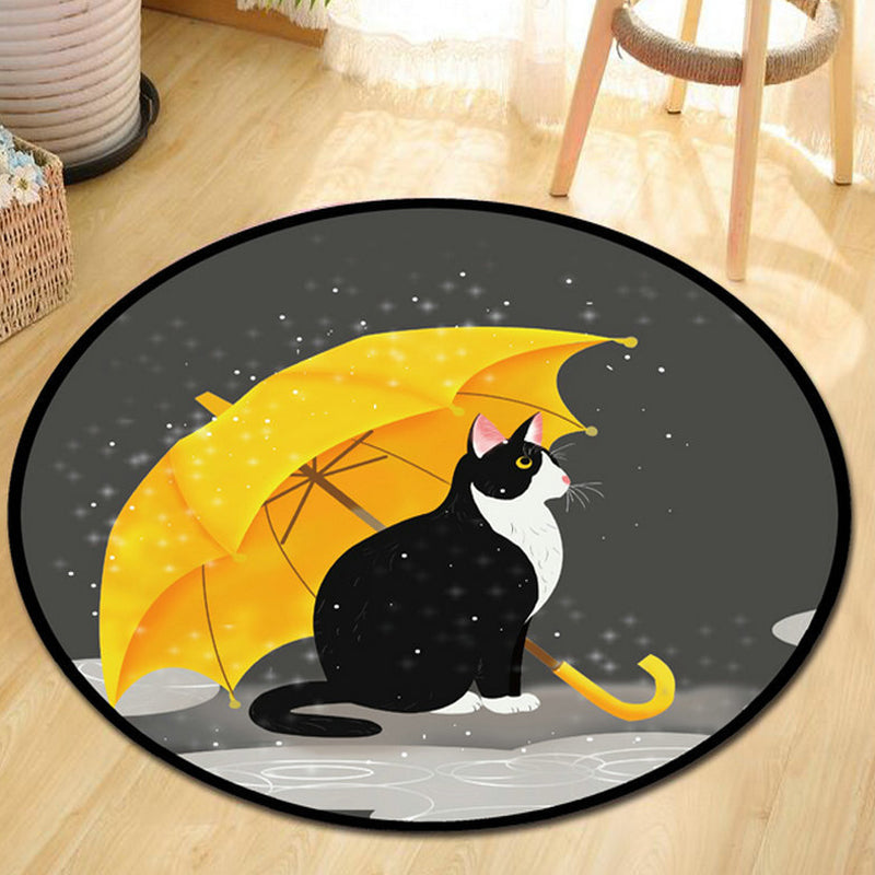 Grey and Yellow Kids Rug Polyester Dog and Cat Pattern Rug Pet Friendly Washable Anti-Slip Backing Carpet for
