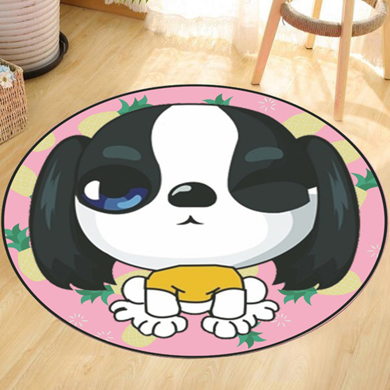 Grey and Yellow Kids Rug Polyester Dog and Cat Pattern Rug Pet Friendly Washable Anti-Slip Backing Carpet for Decoration