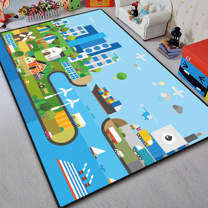 Unique Island Pattern Rug with Tree Blue and Green Kids Rug Polyester Washable Pet Friendly Anti-Slip Carpet for Children's Room Sky Blue Clearhalo 'Area Rug' 'Rug' 1725380