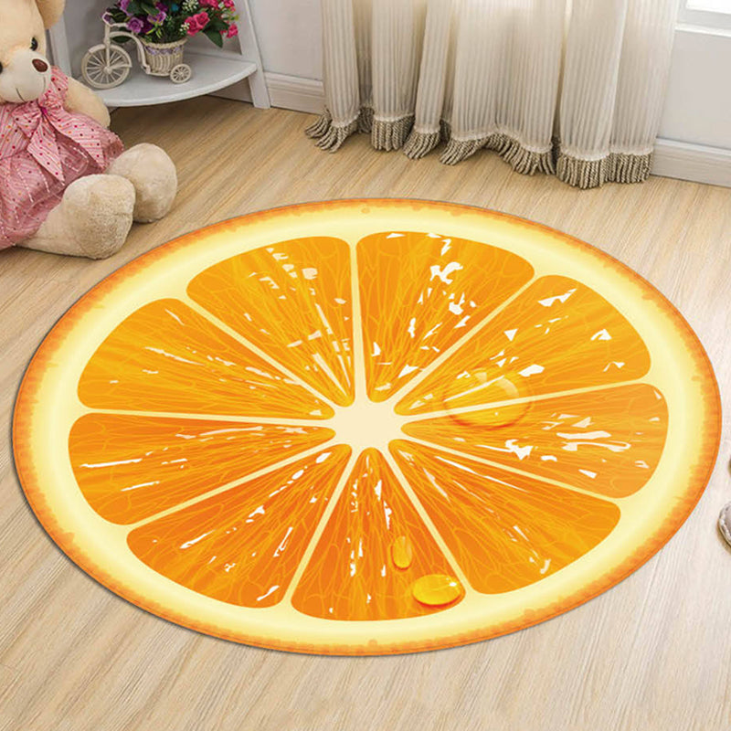 Kids Fruit Pattern Rug Yellow and Green Polyester Rug Washable Pet Friendly Non-Slip Area Rug for Child's Bedroom - Orange - Clearhalo - 'Area Rug' - 'Rug' - 1725389