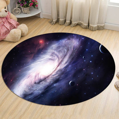 Nordic Galaxy Pattern Rug Black and Blue Kids Rug Polyester Pet Friendly Washable Area Rug for Nursery