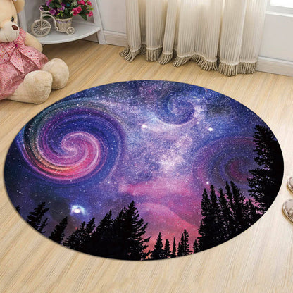 Nordic Galaxy Pattern Rug Black and Blue Kids Rug Polyester Pet Friendly Washable Area Rug for Nursery