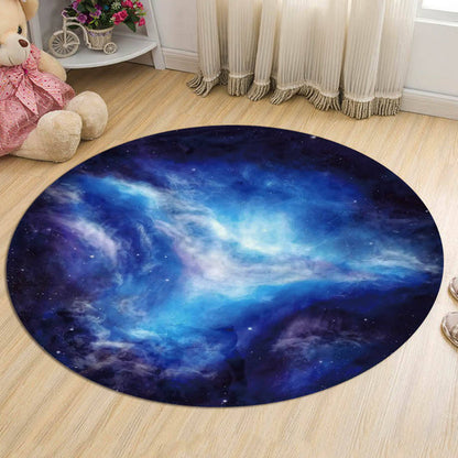 Nordic Galaxy Pattern Rug Black and Blue Kids Rug Polyester Pet Friendly Washable Area Rug for Nursery