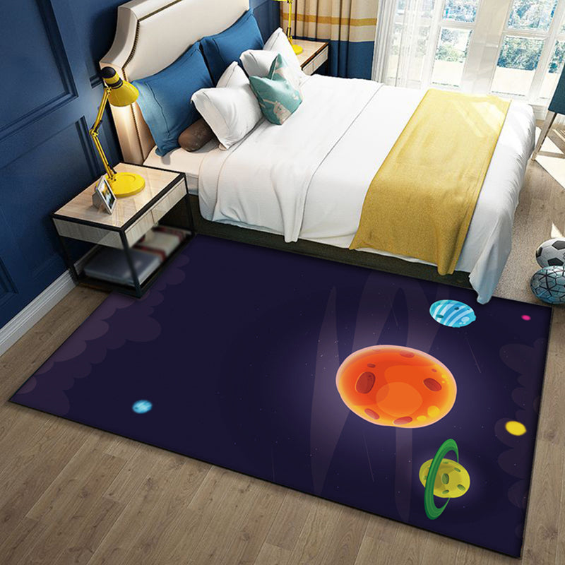 Kids Outer Space Pattern Rug with Spaceship Multicolor Polyester Rug Washable Pet Friendly Non-Slip Area Rug for Child's Bedroom - Green - Clearhalo - 'Area Rug' - 'Rug' - 1725452