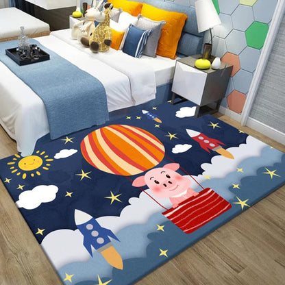 Kids Outer Space Pattern Rug with Spaceship Multicolor Polyester Rug Washable Pet Friendly Non-Slip Area Rug for Child's Bedroom - Red - Clearhalo - 'Area Rug' - 'Rug' - 1725459