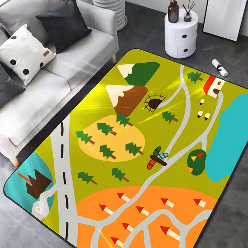 Kids Map Pattern Rug Green Polyester Rug Washable Pet Friendly Non-Slip Area Rug for Child's Bedroom - Green - Clearhalo - 'Area Rug' - 'Rug' - 1725461