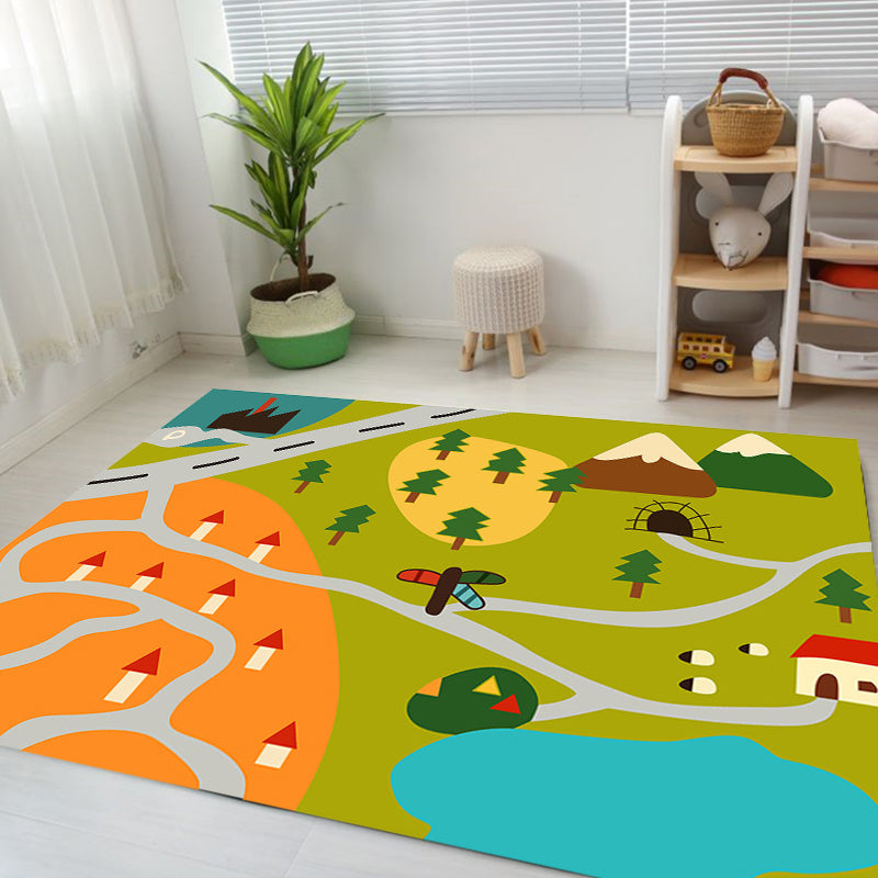 Kids Map Pattern Rug Green Polyester Rug Washable Pet Friendly Non-Slip Area Rug for Child's Bedroom - Clearhalo - 'Area Rug' - 'Rug' - 1725462