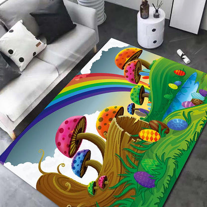 Kids Plant Pattern Rug Green and Blue Polyester Rug Washable Pet Friendly Non-Slip Area Rug for Child's Bedroom - Green - Clearhalo - 'Area Rug' - 'Rug' - 1725468