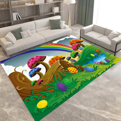 Kids Plant Pattern Rug Green and Blue Polyester Rug Washable Pet Friendly Non-Slip Area Rug for Child's Bedroom - Clearhalo - 'Area Rug' - 'Rug' - 1725469