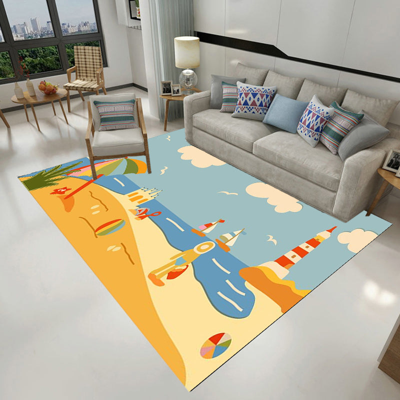 Kids Plant Pattern Rug Green and Blue Polyester Rug Washable Pet Friendly Non-Slip Area Rug for Child's Bedroom - Clearhalo - 'Area Rug' - 'Rug' - 1725479