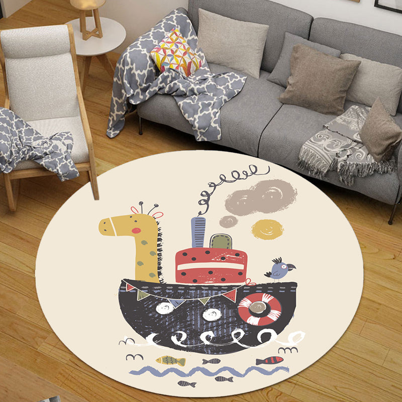 Kids Ship Pattern Rug Beige and Orange Polyester Rug Washable Pet Friendly Non-Slip Area Rug for Child's Bedroom - Beige - Clearhalo - 'Area Rug' - 'Rug' - 1725545