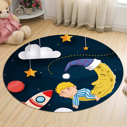 Unique Spaceship Pattern Rug with Planet Black and Red Kids Rug Polyester Washable Pet Friendly Anti-Slip Carpet for Children's Room Dark Blue Clearhalo 'Area Rug' 'Rug' 1725581