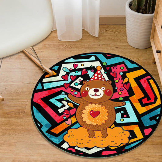 Colorful Cartoon Animal Pattern Rug with Fish Multicolor Kids Rug Polyester Washable Pet Friendly Anti-Slip Carpet for Children's Room