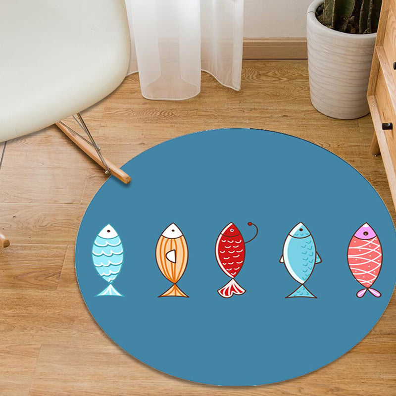 Colorful Cartoon Animal Pattern Rug with Fish Multicolor Kids Rug Polyester Washable Pet Friendly Anti-Slip Carpet for Children's Room