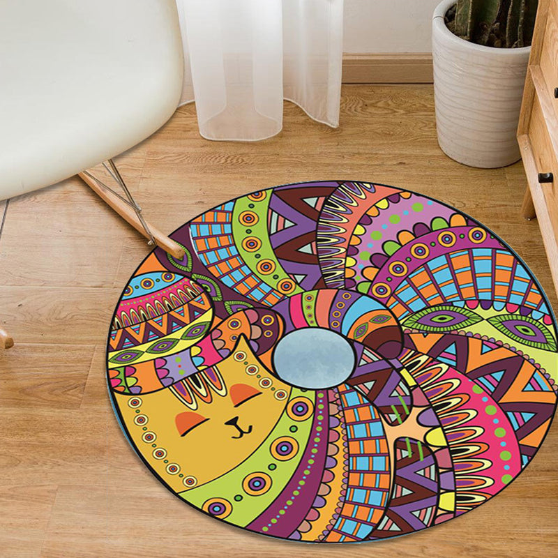 Colorful Cartoon Animal Pattern Rug with Fish Multicolor Kids Rug Polyester Washable Pet Friendly Anti-Slip Carpet for Children's Room