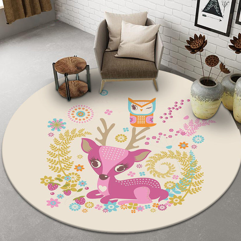 Cute Cartoon Animal Pattern Rug Beige and Red Kids Rug Polyester Pet Friendly Washable Area Rug for Nursery - view 3