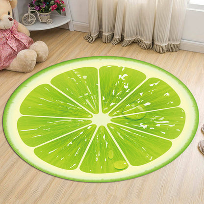 Green and Orange Kids Rug Polyester Fruit Pattern Rug Pet Friendly Washable Anti-Slip Backing Carpet for Decoration