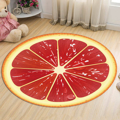 Green and Orange Kids Rug Polyester Fruit Pattern Rug Pet Friendly Washable Anti-Slip Backing Carpet for Decoration