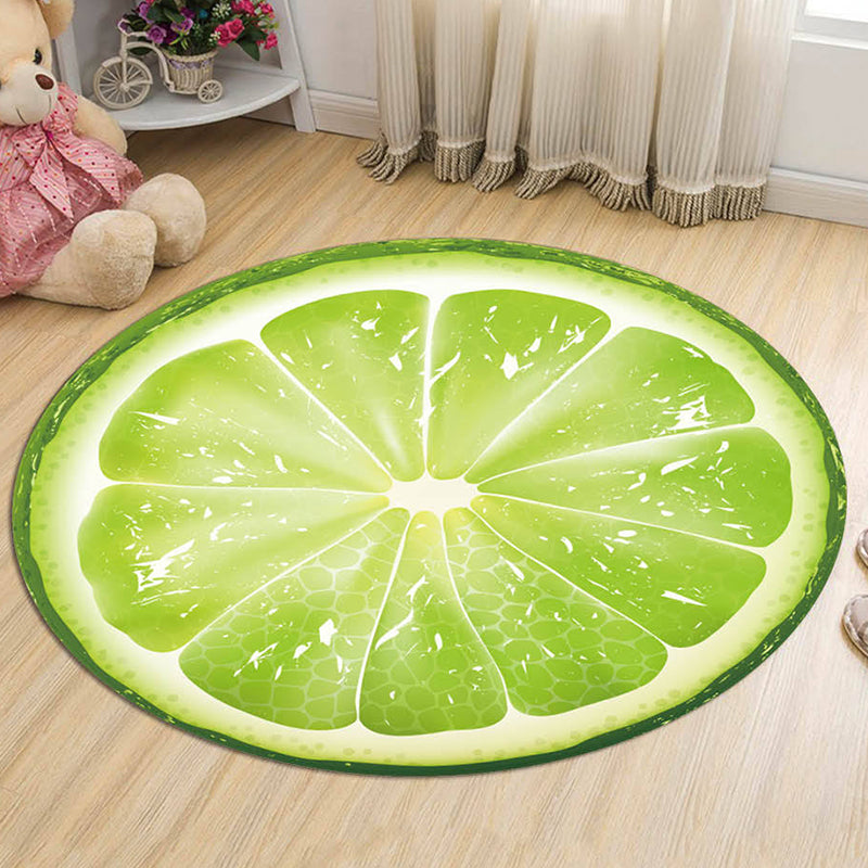 Green and Orange Kids Rug Polyester Fruit Pattern Rug Pet Friendly Washable Anti-Slip Backing Carpet for Decoration