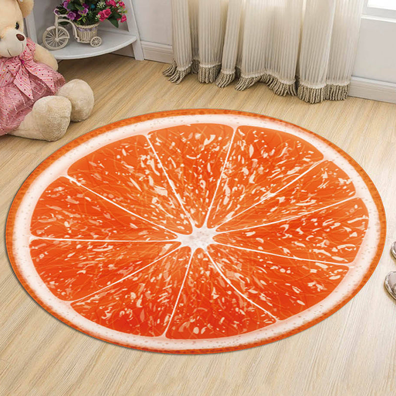 Green and Orange Kids Rug Polyester Fruit Pattern Rug Pet Friendly Washable Anti-Slip Backing Carpet for Decoration