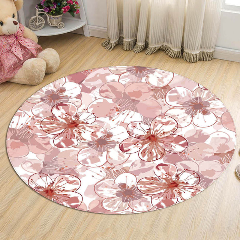 Novelty Flower Pattern Rug with Branch Pink and Blue Kids Rug Cotton Washable Pet Friendly Anti-Slip Carpet fo
