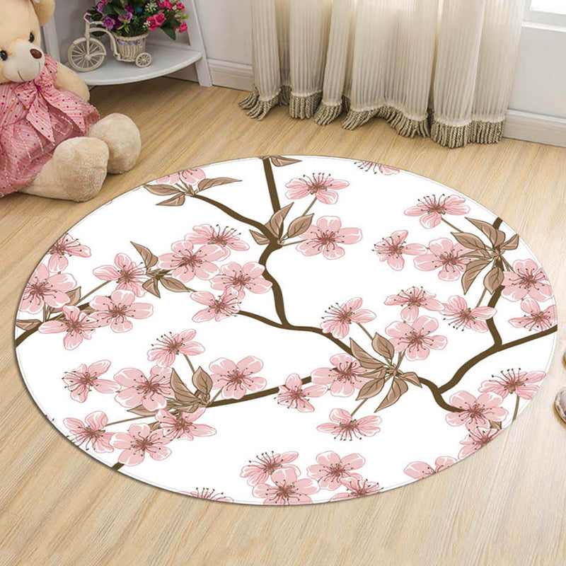 Novelty Flower Pattern Rug with Branch Pink and Blue Kids Rug Cotton Washable Pet Friendly Anti-Slip Carpet fo - view 2