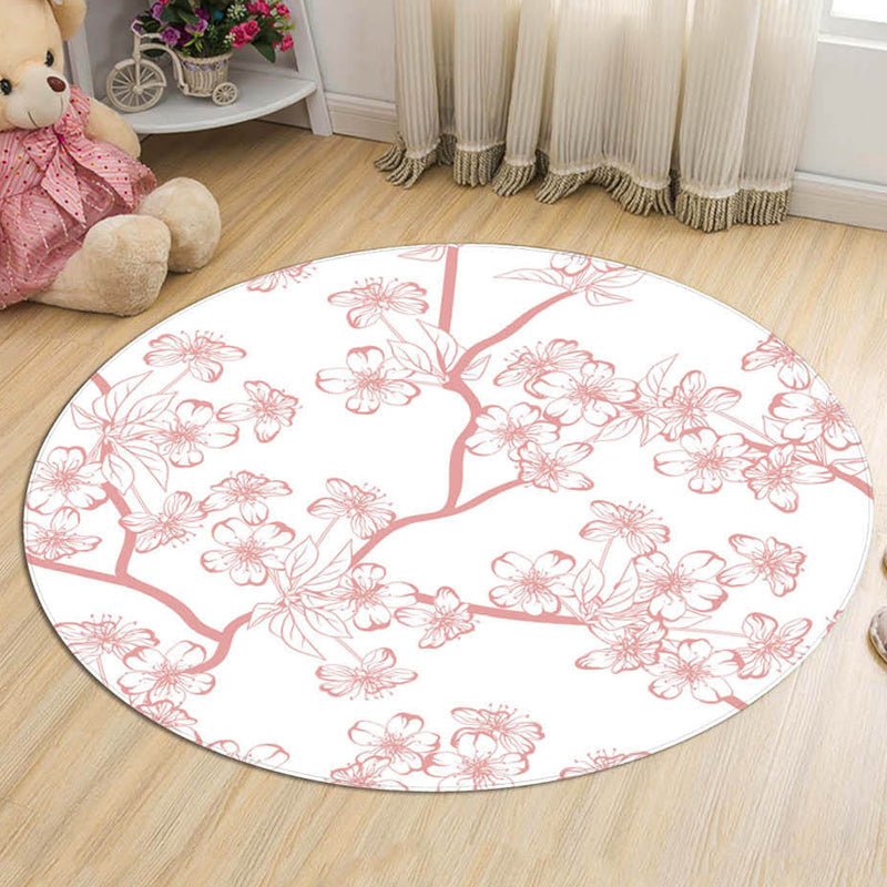 Novelty Flower Pattern Rug with Branch Pink and Blue Kids Rug Cotton Washable Pet Friendly Anti-Slip Carpet fo - view 4