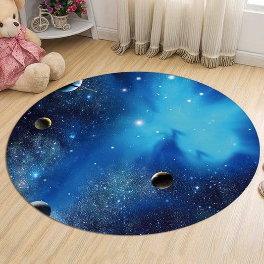 Kids Galaxy Pattern Rug Blue and Purple Polyester Rug Washable Pet Friendly Non-Slip Area Rug for Child's Bedroom - Blue - Clearhalo - 'Area Rug' - 'Rug' - 1725693