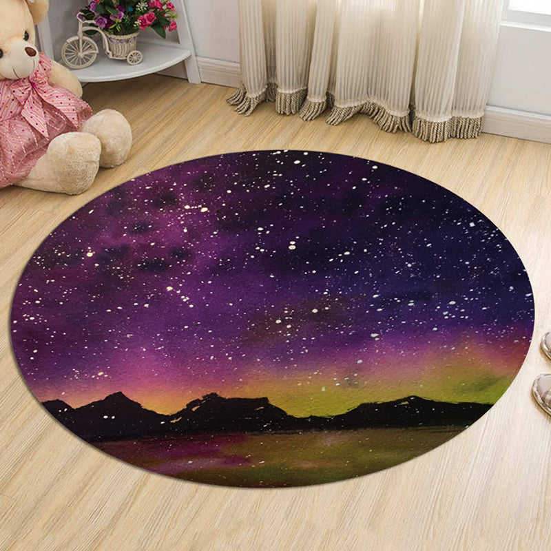 Black and Blue Kids Rug Polyester Galaxy Pattern Rug Pet Friendly Washable Anti-Slip Backing Carpet for Decoration - Purple - Clearhalo - 'Area Rug' - 'Rug' - 1725705