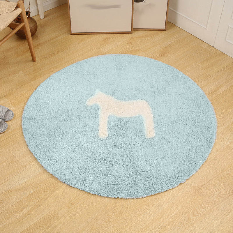 Kids Horse Pattern Rug Blue and Khaki Cotton Rug Washable Pet Friendly Non-Slip Area Rug for Child's Bedroom - Light Blue - Clearhalo - 'Area Rug' - 'Rug' - 1725742