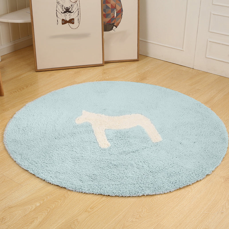 Kids Horse Pattern Rug Blue and Khaki Cotton Rug Washable Pet Friendly Non-Slip Area Rug for Child's Bedroom - Clearhalo - 'Area Rug' - 'Rug' - 1725743