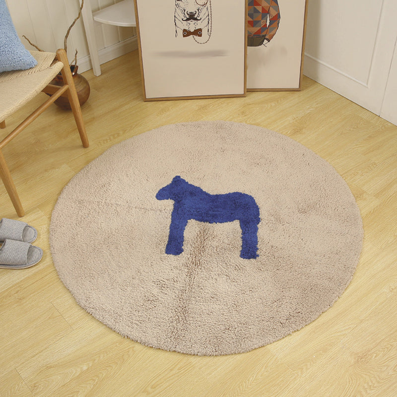 Kids Horse Pattern Rug Blue and Khaki Cotton Rug Washable Pet Friendly Non-Slip Area Rug for Child's Bedroom - Khaki - Clearhalo - 'Area Rug' - 'Rug' - 1725748