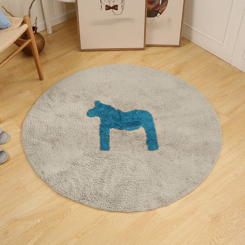 Kids Horse Pattern Rug Blue and Khaki Cotton Rug Washable Pet Friendly Non-Slip Area Rug for Child's Bedroom - Brown - Clearhalo - 'Area Rug' - 'Rug' - 1725749