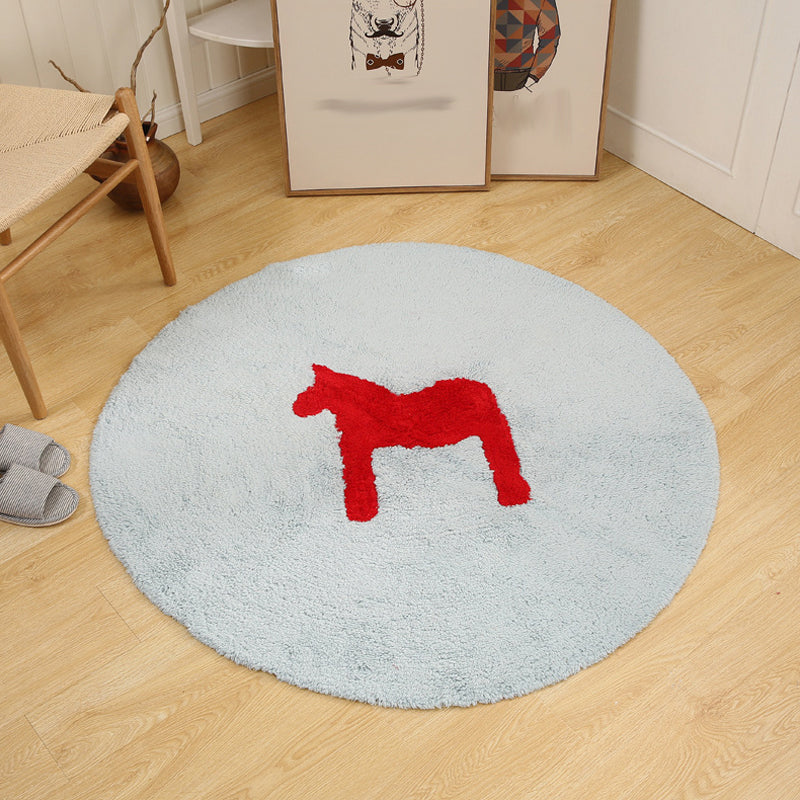 Kids Horse Pattern Rug Blue and Khaki Cotton Rug Washable Pet Friendly Non-Slip Area Rug for Child's Bedroom - Sky Blue - Clearhalo - 'Area Rug' - 'Rug' - 1725750