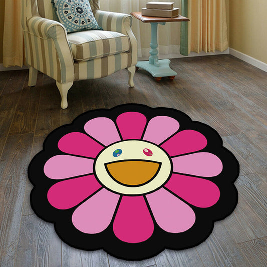 Kids Floral Pattern Rug Pink and Green Polyester Rug Washable Pet Friendly Non-Slip Area Rug for Child's Bedroom - Pink - Clearhalo - 'Area Rug' - 'Rug' - 1725751