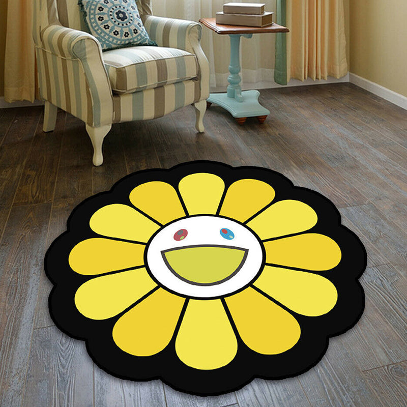 Kids Floral Pattern Rug Pink and Green Polyester Rug Washable Pet Friendly Non-Slip Area Rug for Child's Bedroom - Yellow - Clearhalo - 'Area Rug' - 'Rug' - 1725756