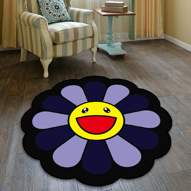 Kids Floral Pattern Rug Pink and Green Polyester Rug Washable Pet Friendly Non-Slip Area Rug for Child's Bedroom - Purple - Clearhalo - 'Area Rug' - 'Rug' - 1725757