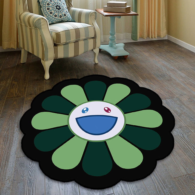 Kids Floral Pattern Rug Pink and Green Polyester Rug Washable Pet Friendly Non-Slip Area Rug for Child's Bedroom - Green - Clearhalo - 'Area Rug' - 'Rug' - 1725758