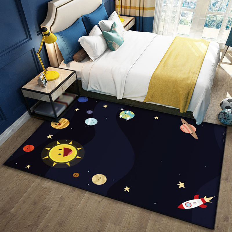 Stylish Outer Space Pattern Rug Blue and Black Kids Rug Polyester Washable Pet Friendly Anti-Slip Carpet for Children's Room Black Clearhalo 'Area Rug' 'Rug' 1725813