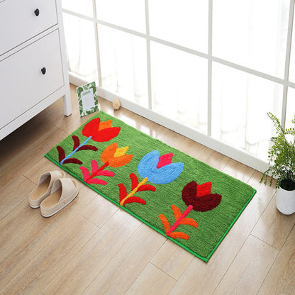 Blue and Orange Kids Rug Polyester Leaf and Flower Pattern Rug Pet Friendly Washable Anti-Slip Backing Carpet for Decoration - Green - Clearhalo - 'Area Rug' - 'Rug' - 1725829