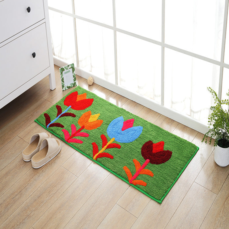 Blue and Orange Kids Rug Polyester Leaf and Flower Pattern Rug Pet Friendly Washable Anti-Slip Backing Carpet for Decoration - Green - Clearhalo - 'Area Rug' - 'Rug' - 1725829