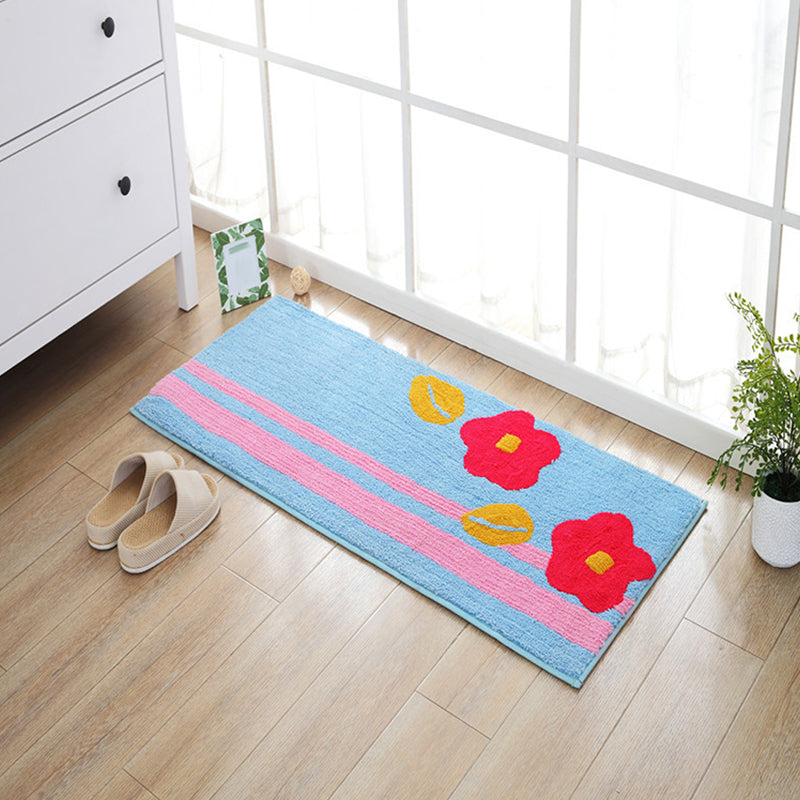 Blue and Orange Kids Rug Polyester Leaf and Flower Pattern Rug Pet Friendly Washable Anti-Slip Backing Carpet for Decoration - Light Blue - Clearhalo - 'Area Rug' - 'Rug' - 1725830