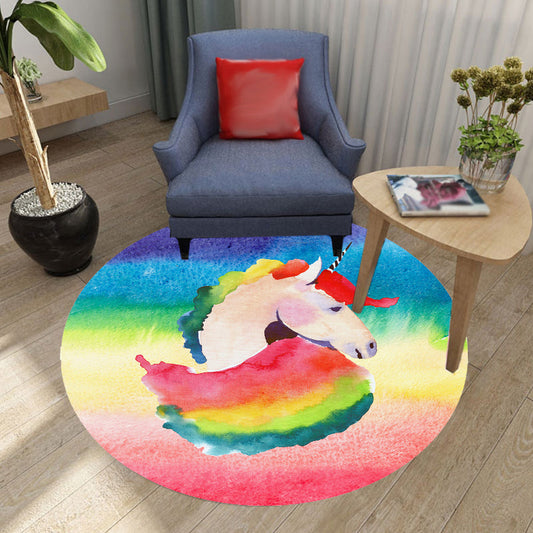 Colorful Unicorn Pattern Rug Multicolor Kids Rug Polyester Pet Friendly Washable Area Rug for Nursery