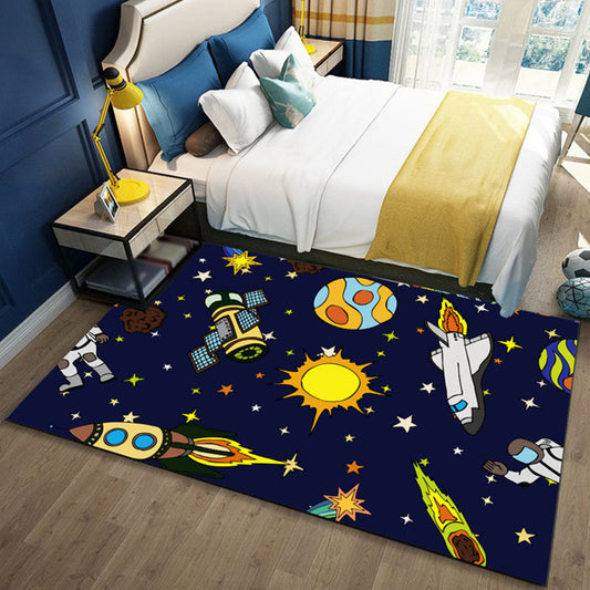 Black and Blue Kids Rug Polyester Outer Space and Beach Pattern Rug Pet Friendly Washable Anti-Slip Backing Carpet for Decoration - Yellow - Clearhalo - 'Area Rug' - 'Rug' - 1725932