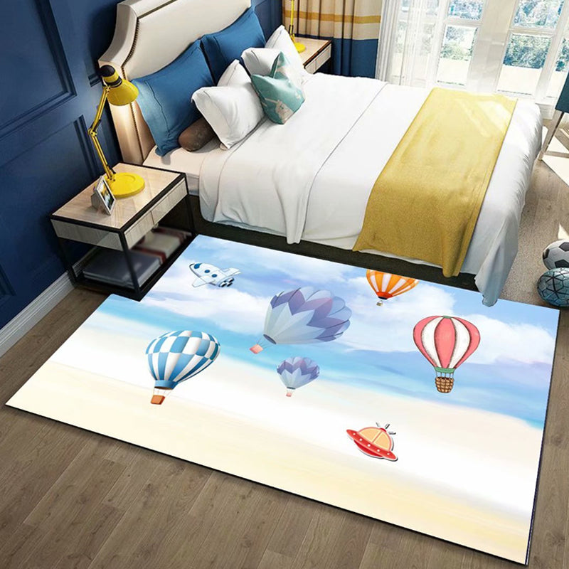 Black and Blue Kids Rug Polyester Outer Space and Beach Pattern Rug Pet Friendly Washable Anti-Slip Backing Carpet for Decoration - Light Blue - Clearhalo - 'Area Rug' - 'Rug' - 1725933