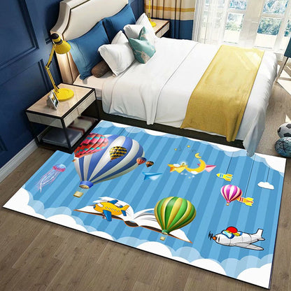 Black and Blue Kids Rug Polyester Outer Space and Beach Pattern Rug Pet Friendly Washable Anti-Slip Backing Carpet for Decoration - Blue - Clearhalo - 'Area Rug' - 'Rug' - 1725934