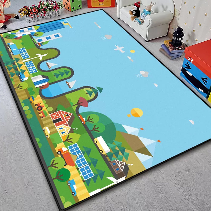 Unique Building Pattern Rug Blue Kids Rug Polyester Washable Pet Friendly Anti-Slip Carpet for Children's Room Sky Blue Clearhalo 'Area Rug' 'Rug' 1725935