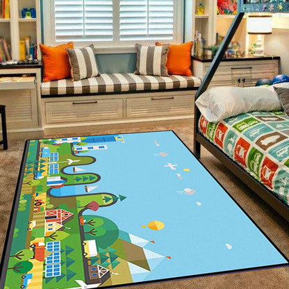 Unique Building Pattern Rug Blue Kids Rug Polyester Washable Pet Friendly Anti-Slip Carpet for Children's Room Clearhalo 'Area Rug' 'Rug' 1725937